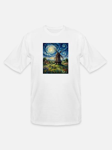 Moonlit Windmill in Bloom - Men's Tall T-Shirt - white