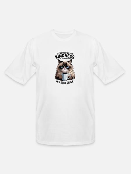 Grumpy Cat with Coffee - Men's Tall T-Shirt - white