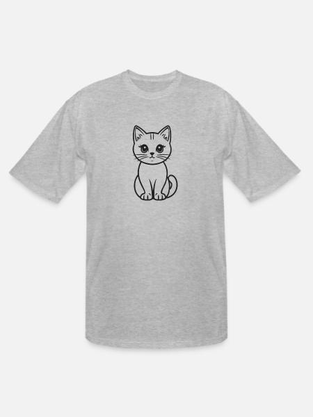 Outline Cat Detailed Cat Face - Men's Tall T-Shirt - heather gray