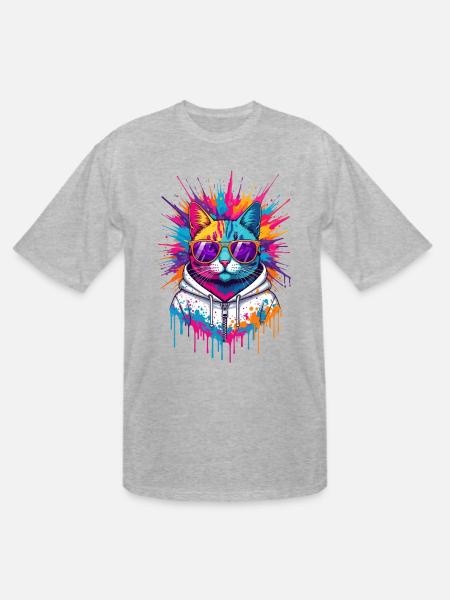 Neon Splash Cat Hoodie - Men's Tall T-Shirt - heather gray