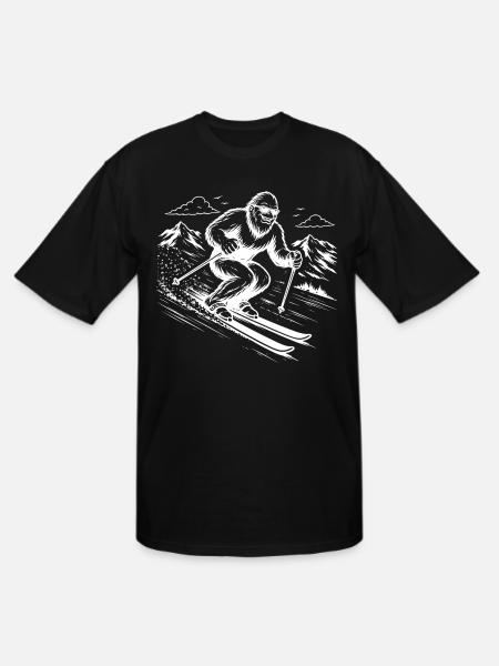 Bigfoot Sasquatch Skier in the Mountains - Men's Tall T-Shirt - black