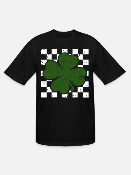 Emerald FourLeaf Clover on Checkerboard - Men's Tall T-Shirt - black