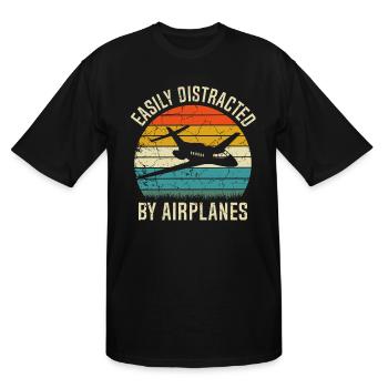 Easily Distracted By Airplanes/ Airplanes lovers - Men's Tall T-Shirt - black - Front - Brady (186cm)