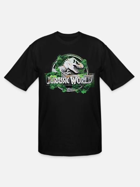 Jurassic World logo with T-Rex and trees - Men's Tall T-Shirt - black