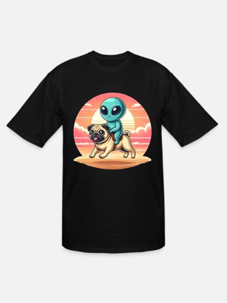 Alien Rides Pug - Men's Tall T-Shirt - black