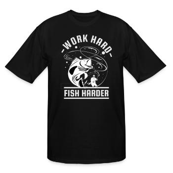 Work Hard Fish Harder | Fishing T-Shirts For Men - Men's Tall T-Shirt - black - Front - Brady (186cm)