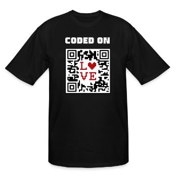 QR Code Heart Coded On Love - Men's Tall T-Shirt - black - Front - Brady (186cm)
