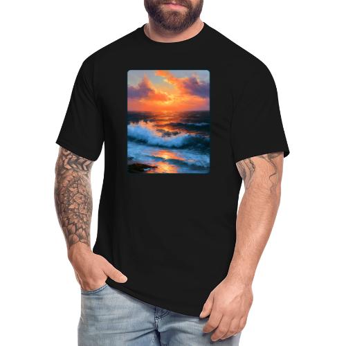 Sunset Storm Waves Oil Painting - Men's Tall T-Shirt