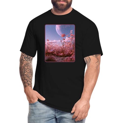 Cosmic Moon & Cosmos Flowers Art - Men's Tall T-Shirt