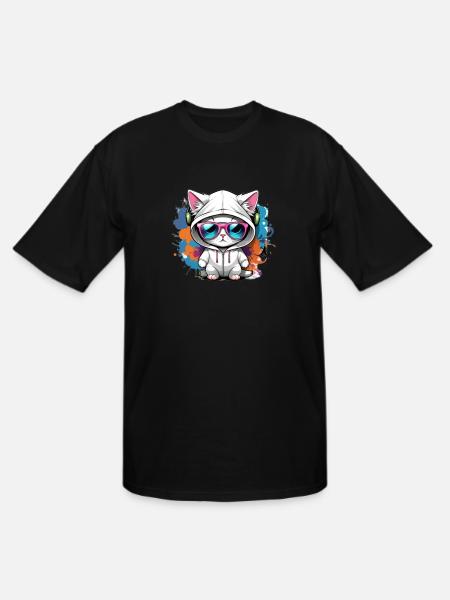 cute cat enjoying music - Men's Tall T-Shirt - black