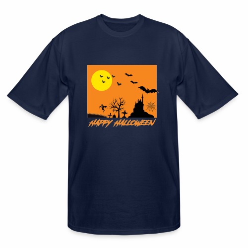 Moonlit Haunted House Ghost Bat Cobweb Gravestone. - Men's Tall T-Shirt