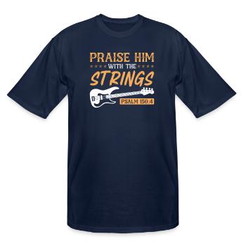 Praise Him With The Strings Worship Bass Player - Men's Tall T-Shirt - navy - Front - Brady (186cm)