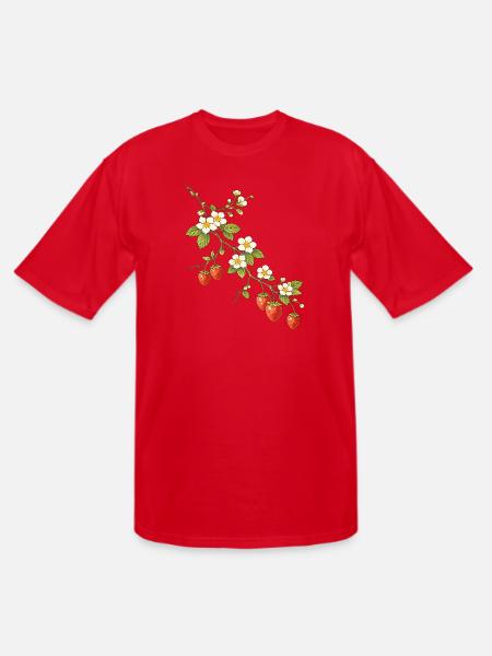 Strawberry Branch with Blossoms Illustration - Men's Tall T-Shirt - red