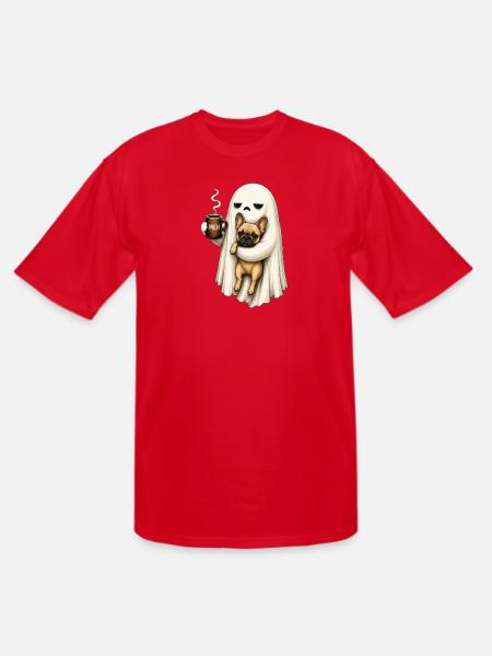 Meh Ghost Sips Coffee with Pug - Men's Tall T-Shirt - red