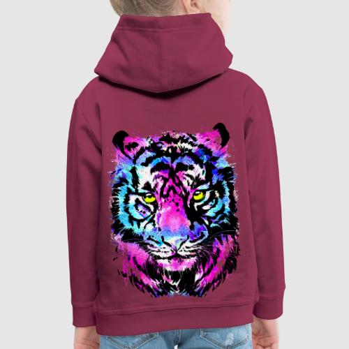 Neon Pink Tiger Head Portrait Drawing - Blue Tiger - Kids‘ Premium Hoodie