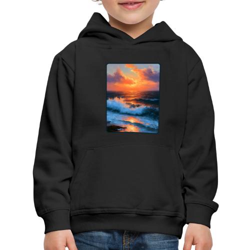 Sunset Storm Waves Oil Painting - Kids‘ Premium Hoodie
