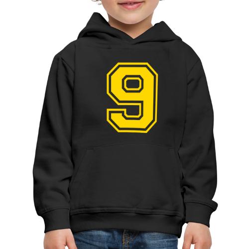 Number 9 in a classic athletic collegiate font - Kids‘ Premium Hoodie