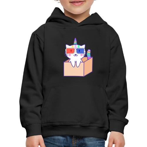 Unicorn cat with 3D glasses doing Vision Therapy! - Kids‘ Premium Hoodie