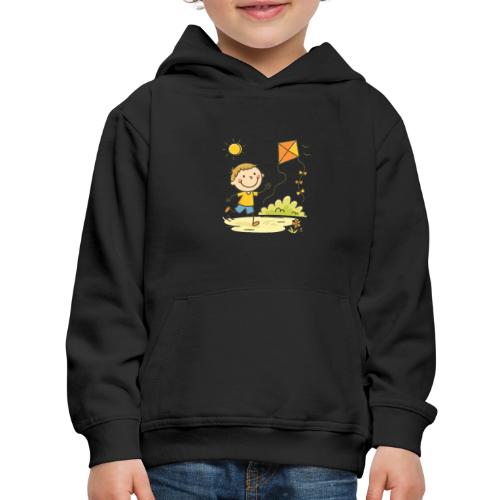 Happy Boy Flying Kite Cartoon T-Shirt - Kids‘ Premium Hoodie