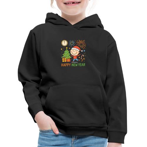 Cute Happy New Year Cartoon Kid Celebration Art - Kids‘ Premium Hoodie