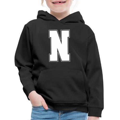 White Letter N – Varsity Alphabet Monogram - Kids‘ Premium Hoodie