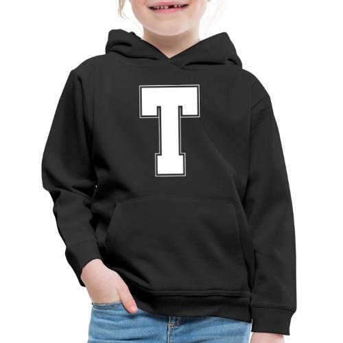 White Letter T – Varsity Alphabet Monogram - Kids‘ Premium Hoodie