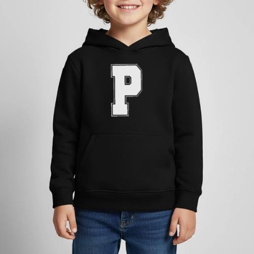 White Letter P – Varsity Alphabet Monogram - Kids‘ Premium Hoodie