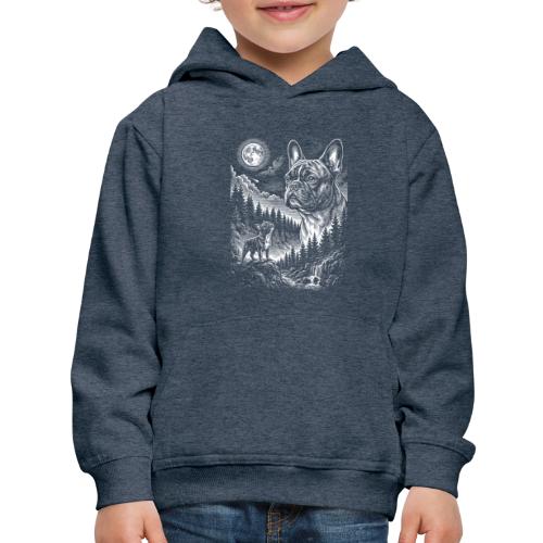 Vintage French Bulldog Moon Howling Tee - Kids‘ Premium Hoodie