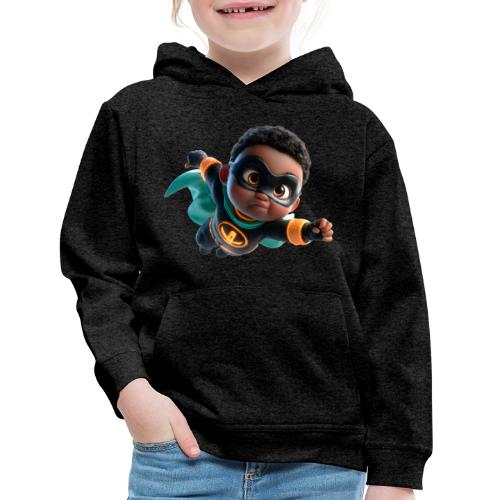Brave Cartoon Superhero Boy in Green Cape - Kids‘ Premium Hoodie