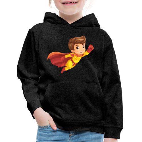Cheerful Cartoon Superhero Boy Flying High - Kids‘ Premium Hoodie