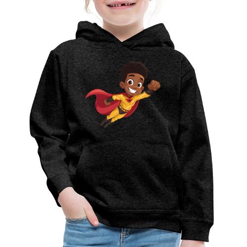 Flying Cartoon Superhero Boy in Red Cape - Kids‘ Premium Hoodie