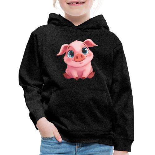 Adorable Cartoon Baby Pig Sitting with Big Eyes - Kids‘ Premium Hoodie
