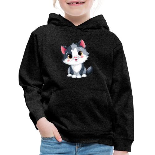 Sweet Sitting Kitten Cartoon Smiling - Kids‘ Premium Hoodie