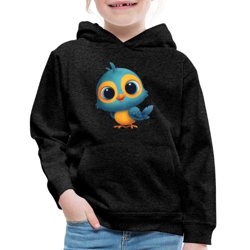 Joyful Cartoon Bird Standing in Yellow and Blue - Kids‘ Premium Hoodie