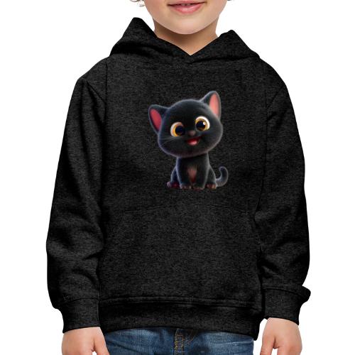 Adorable 3D Black Kitten with Big Eyes - Kids‘ Premium Hoodie