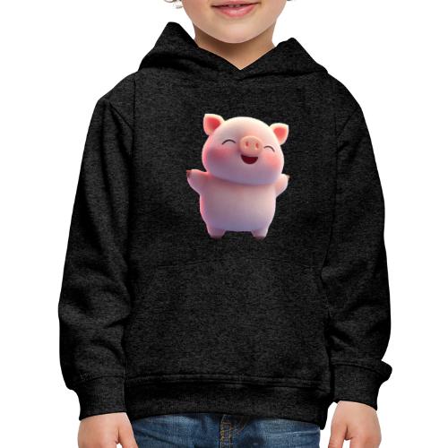 Cute Cartoon Baby Pig Standing Arms Up - Kids‘ Premium Hoodie