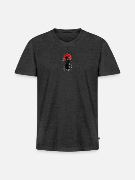 Samurai Shadow under Red Sun - Men's Premium Organic V-Neck T-Shirt - heather anthracite