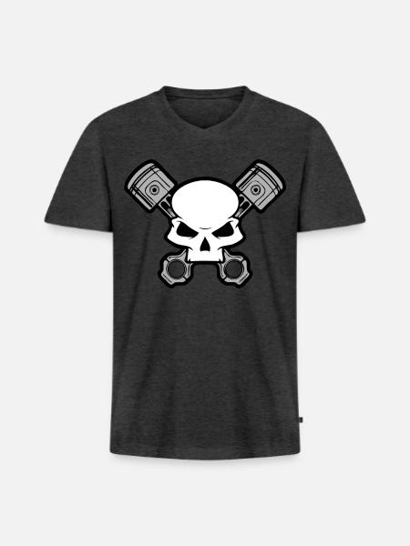 Skull and Pistons - Men's Premium Organic V-Neck T-Shirt - heather anthracite