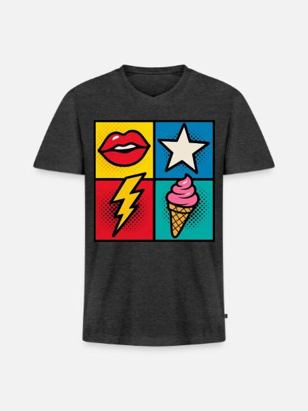 Kiss & Cone Pop - Men's Premium Organic V-Neck T-Shirt - heather anthracite