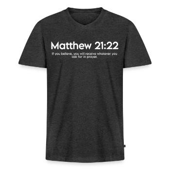 Bible verse  - Men's Premium Organic V-Neck T-Shirt - heather anthracite - Front - AI Model Male 178 light (178cm)