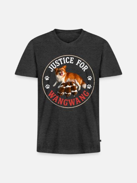 Justice For Wangwang Dog - Men's Premium Organic V-Neck T-Shirt - heather anthracite