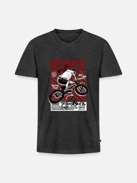 BMX No Limits Neon Stripes - Men's Premium Organic V-Neck T-Shirt - heather anthracite