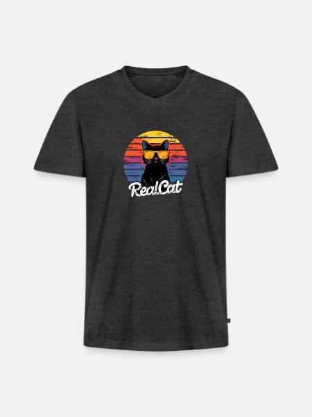 RealCat Retro Sunglasses - Men's Premium Organic V-Neck T-Shirt - heather anthracite