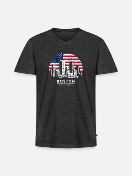 Boston Skyline Flag Emblem - Men's Premium Organic V-Neck T-Shirt - heather anthracite