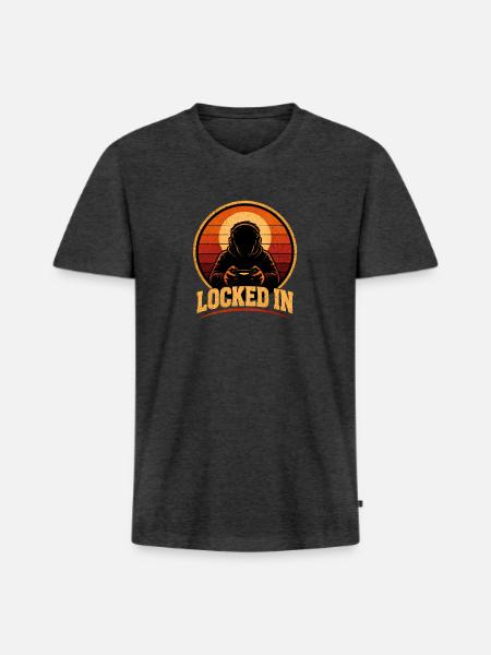 Locked In Retro Gamer - Men's Premium Organic V-Neck T-Shirt - heather anthracite