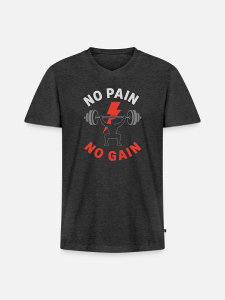 No Pain No Gain Gym - Men's Premium Organic V-Neck T-Shirt - heather anthracite