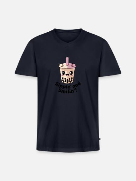 Sippin and Smilin - Men's Premium Organic V-Neck T-Shirt - navy
