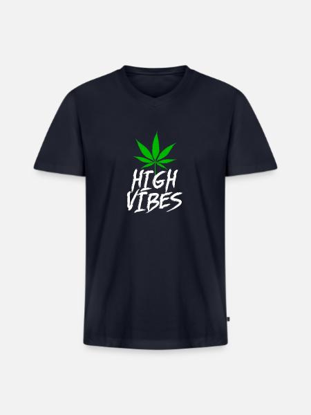 High Vibes Weed Leaf - Men's Premium Organic V-Neck T-Shirt - navy