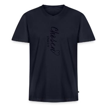 Chosen bible verse - Men's Premium Organic V-Neck T-Shirt - navy - Front - AI Model Male 178 light (178cm)