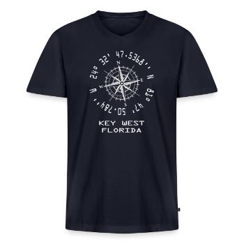 Key West Florida Longitude & Latitude Coordiantes Souvenir - Men's Premium Organic V-Neck T-Shirt - navy - Front - AI Model Male 178 light (178cm)